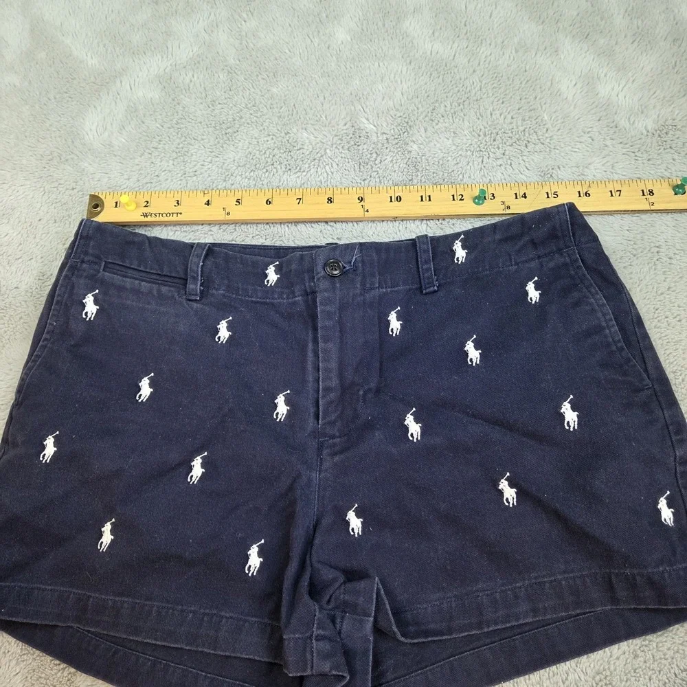 Ralph Lauren Sport Chino Shorts Womens SZ 10 All Over Pony‎ Logo Embroidery Navy